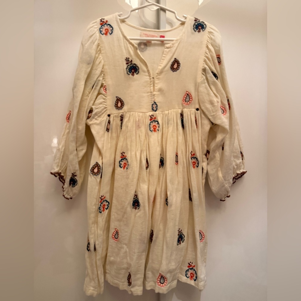 Bohemian Cream Dress with Paisley Embroidery